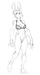  2020 anthro bottomless bra breasts clothed clothing crotch_tuft female fur genitals guoh hi_res lagomorph leporid mammal monochrome navel pussy rabbit simple_background solo standing tuft underwear white_background 