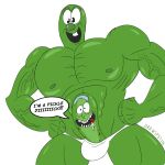  absurd_res adult_swim cartoon_network crossover cursed_image drawsputin english_text food food_creature genitals hi_res humanoid larry_the_cucumber male meme muscular muscular_humanoid muscular_male not_furry penis pickle_rick rick_and_morty rick_sanchez simple_background teeth text tongue veggietales what_has_science_done white_background 