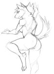  anthro breasts butt female fur genitals guoh looking_at_viewer looking_back looking_back_at_viewer mammal monochrome pussy side_boob simple_background sketch solo white_background 