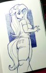  anthro anthrofied bottomwear breasts butt butt_pose clothing equid equine fluttershy_(mlp) friendship_is_magic hair hasbro hi_res horse long_hair looking_at_viewer looking_back looking_back_at_viewer mammal monochrome my_little_pony pony pose shirt shorts solo t-shirt topwear zwitterkitsune 