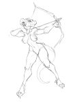  anthro bow_(weapon) breasts featureless_crotch female guoh hi_res holding_object holding_weapon navel nipples ranged_weapon scalie simple_background sketch solo weapon white_background 