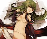  after_sex bad_id bad_pixiv_id bangs breasts brown_eyes c.c. cape code_geass cum elbow_gloves gloves green_hair long_hair lying medium_breasts nipples open_clothes open_shirt riku_(wana) shirt solo thighhighs 
