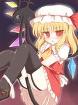  blonde_hair flandre_scarlet laevatein panties panties_around_one_leg pussy_juice red_eyes ry solo thighhighs touhou underwear wings 