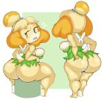  absurd_res animal_crossing anthro big_butt blonde_hair breasts butt canid canine canis clothed clothing disney domestic_dog female hair hi_res huge_butt isabelle_(animal_crossing) mammal nintendo no_underwear purple_yoshi_draws rear_view shih_tzu short_stack sitting solo thick_thighs tinkerbell toy_dog video_games yellow_body 