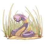  commentary_request dlitw ekans full_body gen_1_pokemon grass highres looking_at_viewer no_humans pokemon pokemon_(creature) shiny shiny_skin snake solo white_background yellow_eyes 