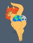  absurd_res anthro bent_over big_butt bodypaint butt cartoon_network cosma_(ok_k.o.!_lbh) earth feet female frostbiteboi hi_res looking_at_viewer looking_back moon ok_k.o.!_let&#039;s_be_heroes orange_body orange_scales paint patreon_reward raised_tail scales scalie solo solo_focus spikes 