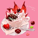  buntatta cherry commentary_request cream cup food food_focus fruit gen_5_pokemon heart in_container in_cup napkin pokemon saucer spoon strawberry valentine volcarona 