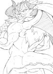  anthro butt dragalia_lost dragon empty_eyes fangs gala_thor hair hi_res horn looking_back male membrane_(anatomy) membranous_wings monochrome muscular muscular_anthro muscular_male nude rear_view simple_background sketch solo spikes spikes_(anatomy) urakata5x white_background wings 