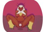  2021 anthro avian blaziken bodily_fluids breasts crouching egg female front_view genital_fluids genitals nintendo nipples nude oviposition pok&eacute;mon pok&eacute;mon_(species) pregnant pussy pussy_juice red_body sabrotiger solo spread_legs spreading video_games 