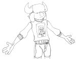  anthro bottomwear bovid bovine boxer_briefs bulge cattle clothing covered_eyes cowandbun frown hair hair_over_eye hair_over_eyes hi_res horn male mammal marshal_(cowandbun) monochrome no_pants obstructed_eye obstructed_eyes one_eye_obstructed pantless pantsless shirt solo spread_arms sweater text text_on_clothing text_on_shirt text_on_sweater text_on_topwear tight_underwear topwear turtleneck turtleneck_sweater underwear 