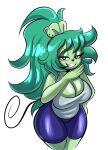  absurd_res anthro big_breasts breasts cartoon_network cleavage clothed clothing female fink_(ok_k.o.!_lbh) green_body green_hair grin hair hi_res mammal mouse murid murine nathanatwar ok_k.o.!_let&#039;s_be_heroes rodent simple_background smile solo white_background 