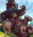  2021 anthro anus ape balls digital_media_(artwork) genitals godzilla godzilla_(series) gorilla haplorhine hi_res kaiju king_kong macro male male/male mammal nipples penis plant primate toho tree zoroj 