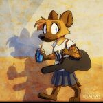  anthro clothing female guitar guitar_case hi_res hyaenid katnay mammal musical_instrument plucked_string_instrument slushie solo spotted_hyena string_instrument 