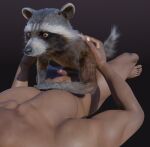  3d_(artwork) 5_fingers 5_toes anthro biped black_nose blender_(software) brown_body brown_eyes brown_fur cheek_tuft claws cybernetics digital_media_(artwork) disney duo embrace embracing erection facial_markings facial_tuft feet finger_claws fingers fur genitals gradient_background guardians_of_the_galaxy head_markings hi_res human human_on_anthro interspecies lying machine male male/male mammal markings marvel mask_(marking) multicolored_body multicolored_fur muscular muscular_male nude pawpads penis pink_penis plantigrade procyonid purple_background raccoon ringtail rocket_raccoon rockyrcoon sex simple_background size_difference smile toe_claws toes tuft whiskers white_body white_ear_tips white_fur white_muzzle 