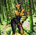  arachnid arthropod black_body black_eyes blackarachnia cybertronian female forest gold_body hasbro hi_res machine multi_arm multi_limb nikku_lunatique not_furry plant predacon robot smile solo spider standing takara_tomy transformers transformers:_beast_wars tree 