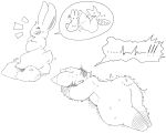  ambiguous_gender anthro bodily_fluids canid canine canis duo fox fur hi_res lagomorph laugh leporid mammal monochrome nude open_mouth predator/prey rabbit role_reversal severed_tail severed_tail_(artist) sweat 