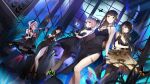  5girls :q alcohol anti-rain_(girls_frontline) bahao_diqiu bare_shoulders black_dress black_eyes black_gloves black_hair black_legwear blue_eyes blurry blurry_background bottle breasts brown_eyes brown_hair bug butterfly champagne_flute criss-cross_halter cup depth_of_field detached_collar dress drinking_glass dutch_angle eyepatch girls_frontline glint gloves green_hair gun halterneck heterochromia high_heels highres insect large_breasts long_hair low-tied_long_hair m16a1_(girls_frontline) m4_sopmod_ii_(girls_frontline) m4a1_(girls_frontline) medium_breasts multicolored_hair multiple_girls night official_alternate_costume official_art pantyhose parted_lips pink_hair pink_legwear ponytail ro635_(girls_frontline) side_slit sidelocks small_breasts source_request st_ar-15_(girls_frontline) strapless strapless_dress streaked_hair thighlet tongue tongue_out weapon wine wine_bottle wine_glass 