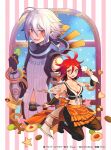  .hack// .hack//g.u. 1boy 1girl ahoge antenna_hair breasts cleavage crop_top gloves haseo_(.hack//) holding medium_breasts midriff open_mouth red_eyes red_hair short_hair smile souma_kira spiked_hair tattoo white_hair yowkow_(.hack//) 
