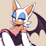  2020 anthro armwear breasts chiropteran clothing elbow_gloves eyeshadow female gloves hair half-closed_eyes handwear looking_aside makeup mammal motobugg narrowed_eyes rouge_the_bat sitting sketch solo sonic_the_hedgehog_(series) suit tan_body tan_skin white_hair wings 