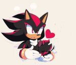  2020 5_fingers ambiguous_gender anthro black_body black_hair black_nose carrying chao_(sonic) chest_tuft clothing duo eulipotyphlan eyes_closed fingers gloves hair handwear hedgehog male mammal motobugg red_body red_eyes red_hair shadow_the_hedgehog sonic_the_hedgehog_(series) tan_body tuft 