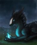 2021 blue_eyes digital_drawing_(artwork) digital_media_(artwork) dragon evening fluffy glowing grass kiriban long_ears magic outside plant samantha-dragon solo 