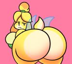  animal_crossing anthro bent_over big_butt blonde_hair butt canid canine canis disney domestic_dog female hair huge_butt isabelle_(animal_crossing) mammal mechaclank nintendo pink_body solo thick_thighs tinkerbell video_games yellow_body 