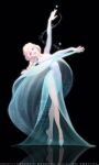  1girl ballerina ballet beling0210 blonde_hair braid disney dress earrings en_pointe frozen_(disney) ground_vehicle jewelry long_hair looking_at_viewer pantyhose pointe_shoes side_slit sleeve smile snowflakes 