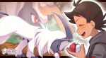  1boy absol artist_name bangs blush brown_hair character_name chitozen_(pri_zen) closed_eyes commentary_request eyelashes gen_3_pokemon goh_(pokemon) grey_shirt hair_ornament holding holding_poke_ball male_focus number open_mouth poke_ball poke_ball_(basic) pokemon pokemon_(anime) pokemon_(creature) pokemon_swsh_(anime) shirt short_hair short_sleeves smile tongue upper_teeth watermark |d 