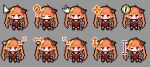  1girl ? arrow_(symbol) bangs blonde_hair chibi closed_eyes commentary_request cursor dragon_girl dragon_horns dragon_tail grey_background hololive horns jacket kiryu_coco long_hair morinaga_kokoa multicolored_hair multiple_views official_alternate_costume one_eye_closed orange_hair pixel_art pointy_ears purple_eyes red_jacket simple_background streaked_hair tail twintails virtual_youtuber 