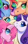  absurd_res applejack_(mlp) close-up crowded earth_pony equid equine female feral fluttershy_(mlp) friendship_is_magic group headshot_portrait hi_res horn horse looking_at_viewer mammal my_little_pony pegasus pinkie_pie_(mlp) pony portrait rainbow_dash_(mlp) rarity_(mlp) reallycoykoifish smile sparkling_eyes tongue tongue_out unicorn wings 