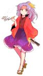  1girl closed_fan crying crying_with_eyes_open dairi fan folding_fan full_body geta holding holding_fan holding_pipe japanese_clothes kimono kiseru komakusa_sannyo long_hair looking_at_viewer open_mouth pipe purple_hair purple_skirt skirt standing tachi-e teardrop tears touhou 