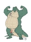  anthro balls belly biceps big_belly crocodile crocodilian crocodylid flaccid furrybob genitals green_body hi_res humanoid_genitalia humanoid_penis male musclegut muscular muscular_anthro muscular_male nude overweight overweight_anthro overweight_male penis reptile scalie simple_background smile solo standing tattoo white_background yellow_eyes 