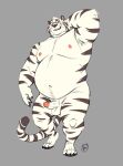  absurd_res anthro balls belly blush eyewear felid fur furrybob genitals glasses grey_background hand_behind_head hi_res male mammal navel nipples nude overweight overweight_anthro overweight_male pantherine penis simple_background solo standing striped_body striped_fur stripes tiger white_body white_fur 
