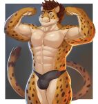  2021 abs absurd_res anthro bulge cheetah clothed clothing erection erection_under_clothing felid feline genital_outline hi_res looking_at_viewer male mammal muscular muscular_anthro muscular_male penis_outline ritorutaiga solo topless 