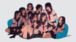  6+girls :&gt; :x ;&gt; ;) ^_^ arm_support awakumo bandaid bandaid_on_knee bangs black_eyes black_hair black_legwear black_sailor_collar black_skirt blunt_bangs blush bob_cut cat chromatic_aberration closed_eyes closed_mouth commentary_request couch disconnected_mouth facing_viewer feet_up floor_couch flower glasses hair_ornament hairclip hand_on_another&#039;s_head highres hime_cut holding_another&#039;s_hair hug indian_style kneehighs kneeling legs_up long_hair looking_at_another looking_at_viewer medium_hair mouth_drool multiple_girls neckerchief no_shoes nose_blush on_couch one_eye_closed open_mouth original parted_bangs parted_lips pink_bandaid pink_flower pleated_skirt ponytail reaching reclining red_neckwear sailor_collar school_uniform serafuku short_hair short_sleeves sideways_glance simple_background sitting skirt sleeping smile swept_bangs v_arms wavy_mouth white_background white_cat wristband x_hair_ornament |d 