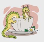  asian_mythology barbel_(anatomy) beverage cup dragon east_asian_mythology eastern_dragon feral flesh_whiskers flower hi_res horn in_container in_cup male mythology nameless00 pink_background plant signature simple_background solo tea white_background 