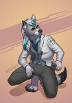  alert anthro bethesda_softworks canid canine canis dante_kinkade fallout gun handgun hi_res kneeling male mammal milkshakefrappucino new_vegas paws ranged_weapon revolver solo video_games weapon wolf 