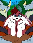  3_toes absurd_res anthro barefoot bedroom_eyes blue_eyes butt countershade_feet countershading detailed_background digital_media_(artwork) electricsnowfox eyewear facial_tuft feet female foot_fetish foot_focus fur glasses hair hi_res hindpaw horn humanoid_feet lagomorph leipori leporid long_ears mammal moji_(paladins) multicolored_body multicolored_fur narrowed_eyes paladins paws presenting presenting_hindquarters rabbit red_body red_fur scalie seductive soles suggestive toes two_tone_body two_tone_fur white_body white_fur 