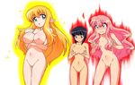  absurdres angry bangs black_hair blonde_hair blue_eyes blunt_bangs blush breast_envy breast_grab breast_hold breasts elf fire flat_chest grabbing hair_censor hair_over_breasts hands highres hiyamizu_yukie large_breasts long_hair louise_francoise_le_blanc_de_la_valliere multiple_girls nipples nude nude_filter open_mouth pink_eyes pink_hair pointy_ears pussy short_hair siesta standing third-party_edit tiffania_westwood uncensored very_long_hair wavy_hair zero_no_tsukaima 