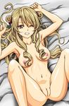  bed breasts clenched_teeth curly_hair highres large_breasts long_hair nipples nude nude_filter one_eye_closed pussy solo spread_legs teeth tenjouin_saki third-party_edit to_love-ru uncensored 