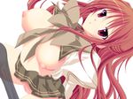  bad_id bad_pixiv_id breasts censored highres kuresu_(alice-pma) large_breasts long_hair nipples open_clothes open_shirt original pantyhose pantyhose_pull puffy_nipples pussy red_eyes red_hair school_uniform shirt solo 