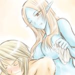  1girl bath blue_skin breasts large_breasts link long_hair microspace midna midna_(true) nude one_eye_closed orange_hair pointy_ears red_eyes soap spoilers the_legend_of_zelda the_legend_of_zelda:_twilight_princess 