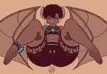  afro anthro big_butt bottomwear butt camel_toe chiropteran clothing ear_piercing ear_ring female hair lips looking_at_viewer mammal membrane_(anatomy) membranous_wings neozoa piercing shorts smile solo spread_legs spreading thick_thighs wings 