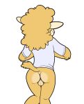  2021 alpaca anthro backsack balls bottomless butt camelid clothed clothing genitals hi_res male mammal nik159 rear_view shirt simple_background solo standing topwear white_background 