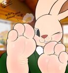  3_toes :3 ;3 absurd_res anthro antique_bun barefoot black_eyes bodily_fluids buckteeth cheese clothed clothing curvaceous curvy_figure dairy_products digital_drawing_(artwork) digital_media_(artwork) electricsnowfox english_text eyelashes feet female food foot_fetish foot_focus fur hi_res hindpaw humanoid_feet lagomorph leporid lipstick long_ears looking_at_feet looking_at_viewer makeup mammal one_eye_closed paws photo_background plantigrade presenting rabbit red_lipstick red_nose short_stack sitting soles solo sweat tan_body tan_fur teeth text thick_thighs toes voluptuous wink winking_at_viewer wrinkled_feet 