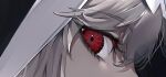  1girl arknights close-up eye_focus eyelashes from_side grey_hair hoojiro looking_at_viewer looking_to_the_side nun official_art red_eyes sideways_glance solo specter_(arknights) veil 