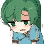 bent_over blue_dress chibi crying crying_with_eyes_open dress earrings fire_emblem fire_emblem:_the_blazing_blade green_eyes green_hair jewelry long_hair lowres lyn_(fire_emblem) open_mouth ormille ponytail short_sleeves tears 