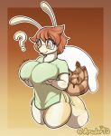  ? absurd_res amber_eyes anthro aradortd big_breasts breasts brown_hair eyewear female gastropod glasses hair hi_res holding_breast huge_breasts melody_(cherrypretzel) mollusk snail solo thick_thighs 