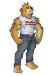  2002 anthro biped bottomwear brown_body brown_fur canid canine canis clothing domestic_dog fur humanoid_hands kemono low_res male mammal muscular muscular_anthro muscular_male pants shirt simple_background solo topwear white_background yuuki-abe 