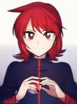  1boy ahoge closed_mouth gensi holding holding_poke_ball jacket looking_at_viewer poke_ball pokemon pokemon_(game) pokemon_hgss red_eyes red_hair short_hair sidelocks signature silver_(pokemon) simple_background smile solo 